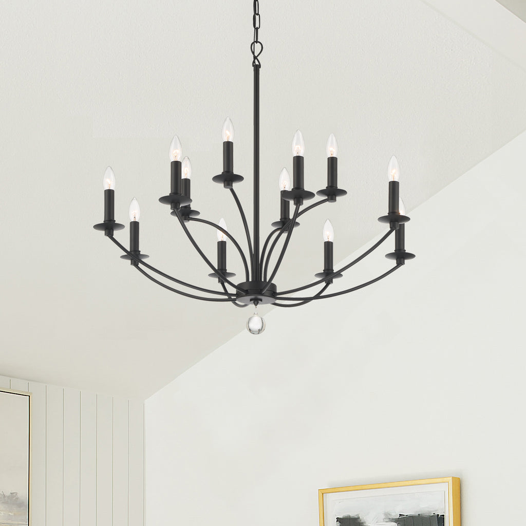 Mila 12 Light Chandelier-Crystorama Lighting Company-CRYSTO-MIL-8012-BK-Chandeliers-2-France and Son
