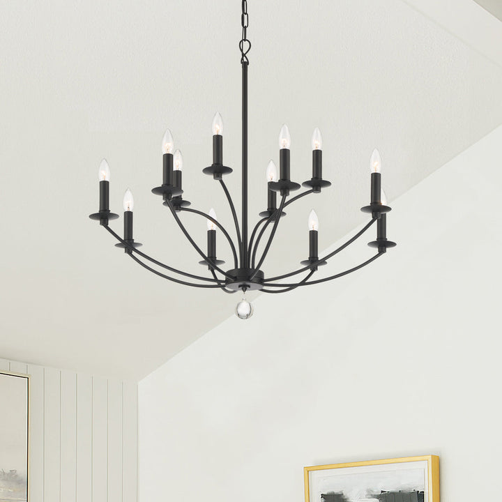 Mila 12 Light Chandelier-Crystorama Lighting Company-CRYSTO-MIL-8012-BK-Chandeliers-2-France and Son