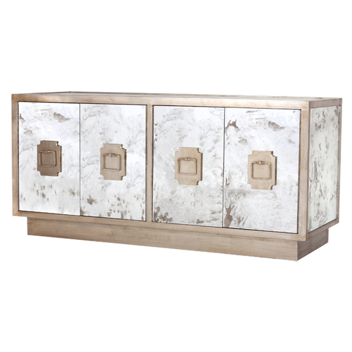 Ponti Entertainment Console Antique Mirror-Worlds Away-WORLD-PONTI S-Sideboards & CredenzasChampagne Silver Leaf-1-France and Son