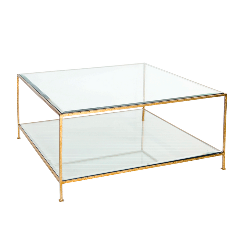 Quadro Square Coffee Table With BVLD Glass-Worlds Away-WORLD-QUADRO G-Coffee TablesGold Leaf-1-France and Son