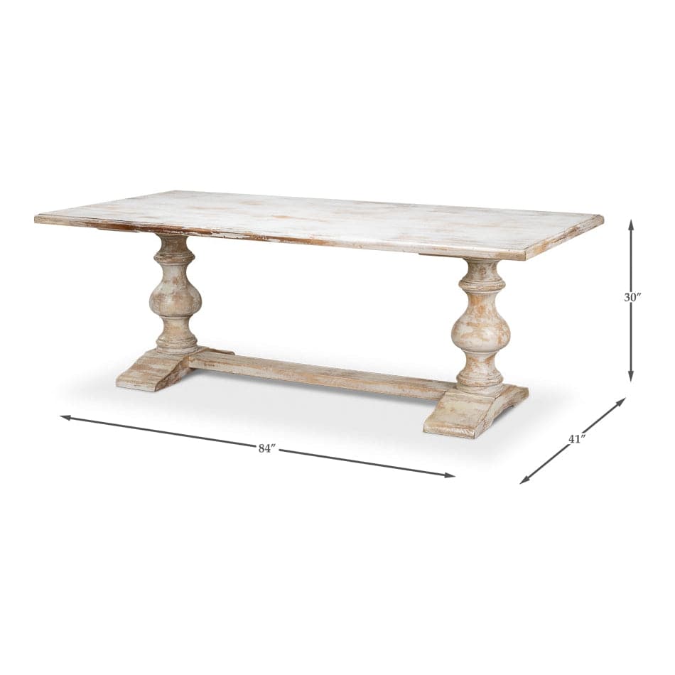 Lionisio Trestle Table 84"-SARREID-SARREID-R085-16-Dining TablesDisrupted White Finish-3-France and Son