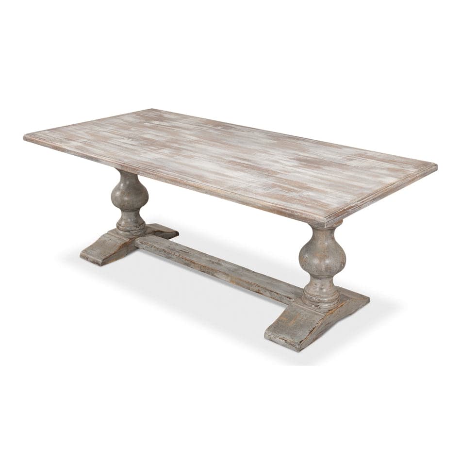 Lionisio Trestle Table 84"-SARREID-SARREID-R085-16-Dining TablesDisrupted White Finish-5-France and Son