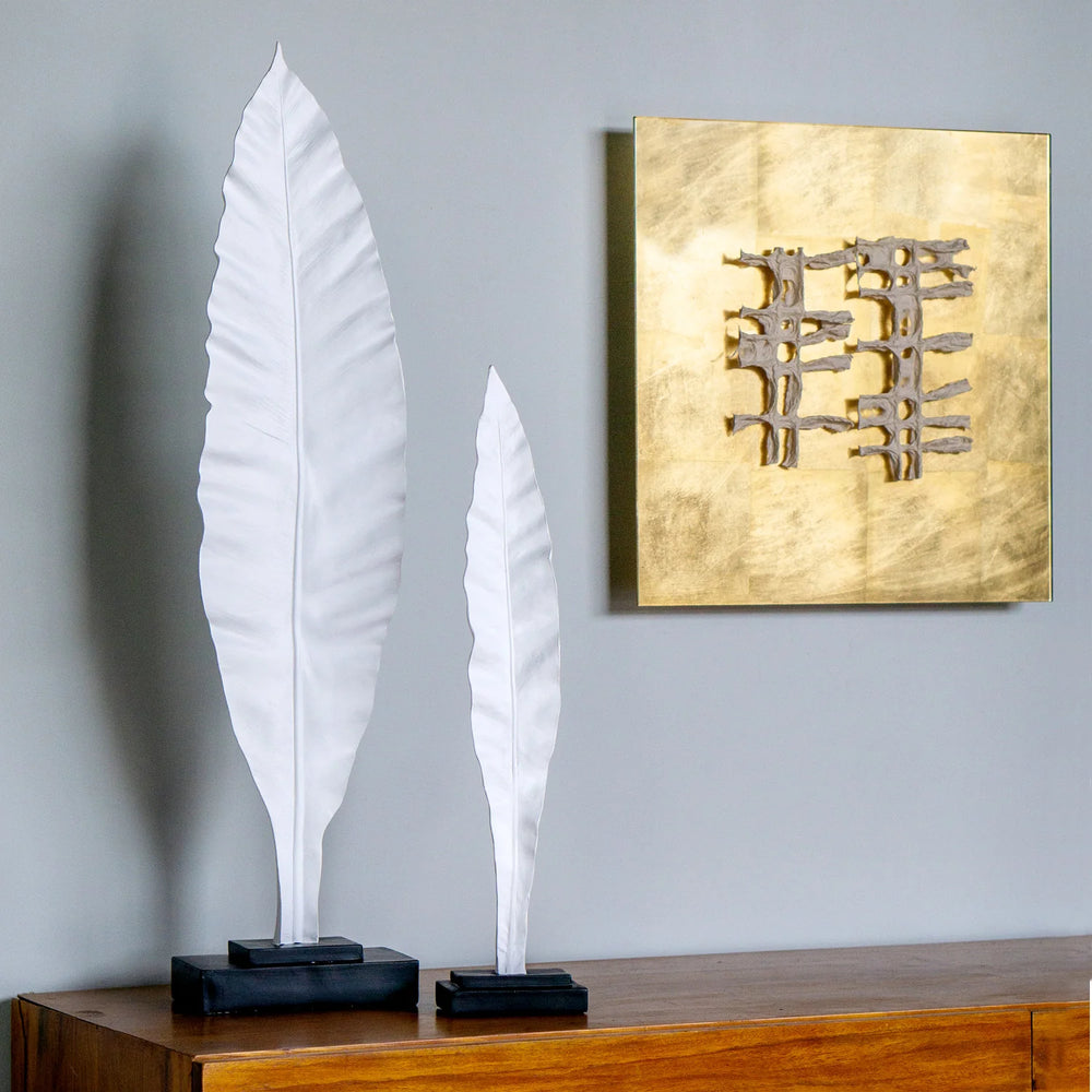 Leaf Sculpture - White-Gold Leaf Design Group-GOLDL-RE1712-22W-Decorative ObjectsLeaf Sculpture - 21.75"H-2-France and Son
