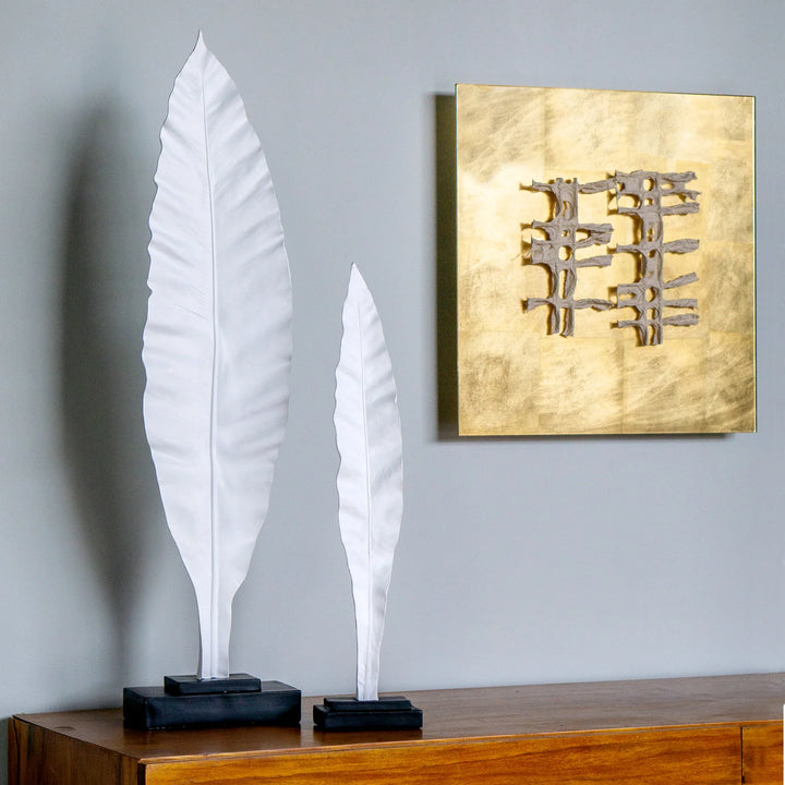 Leaf Sculpture - White-Gold Leaf Design Group-GOLDL-RE1712-22W-Decorative ObjectsLeaf Sculpture - 21.75"H-5-France and Son
