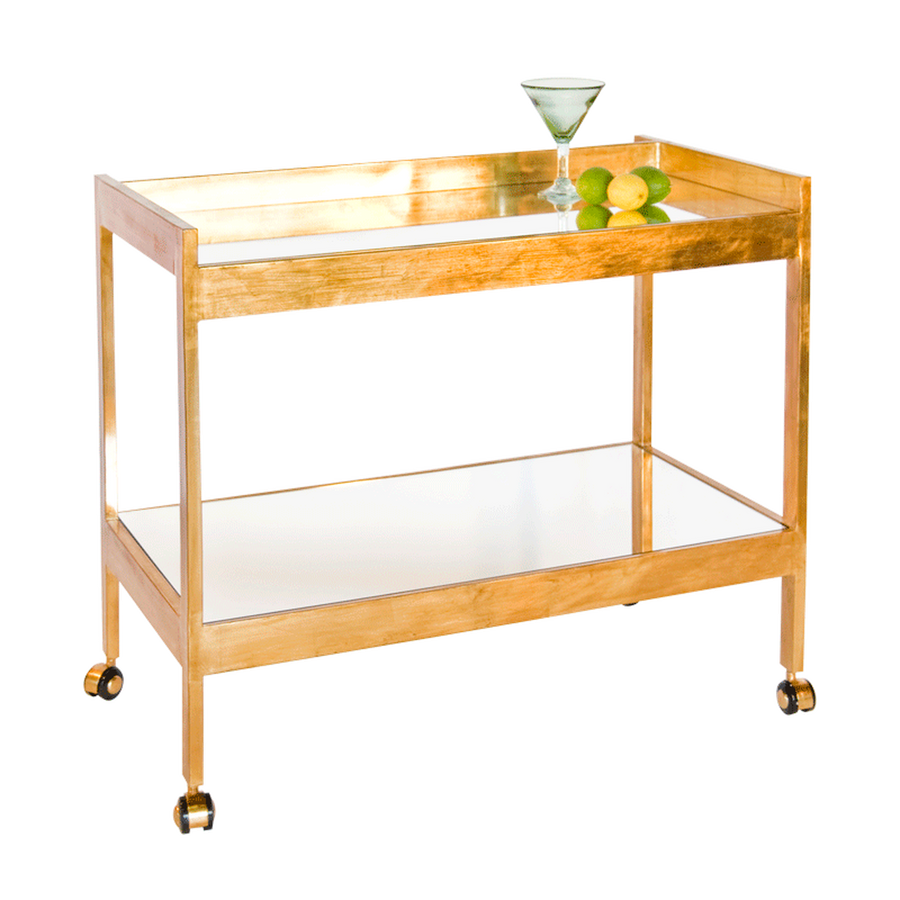 Roland Bar Cart With Casters & Plain Mirror-Worlds Away-WORLD-ROLAND G-Bar StorageGOLD LEAF-1-France and Son