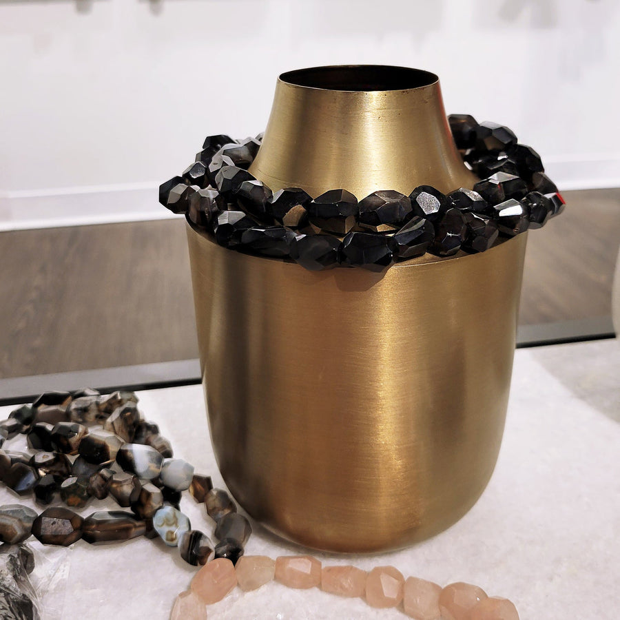 Stone Vase Jewelry - Set Of 2-Gold Leaf Design Group-GOLDL-ST9185-BK-VasesBlack Onyx-1-France and Son