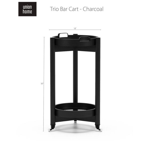 Trio Round Bar Cart – Natural-Union Home Furniture-UNION-DIN00236-Side TablesCharcoal Oil Finish-Black powder coat-8-France and Son