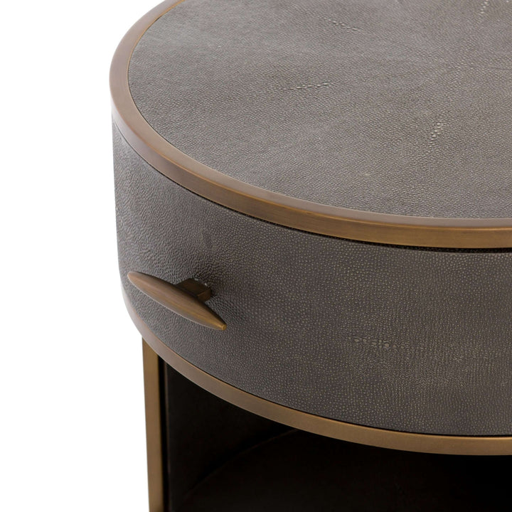 Shagreen Round Nightstand-Four Hands-FH-107647-004-NightstandsGrey-Antique Brass-7-France and Son