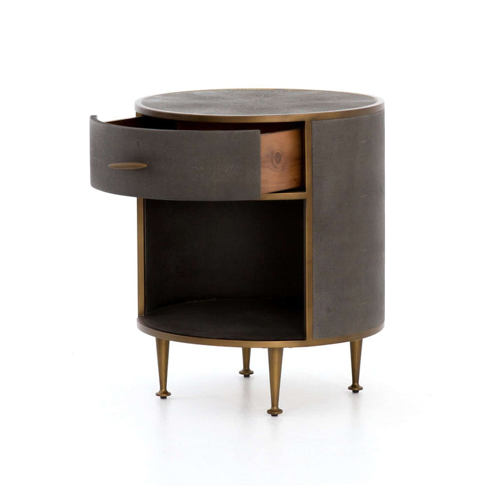 Shagreen Round Nightstand-Four Hands-FH-107647-004-NightstandsGrey-Antique Brass-3-France and Son