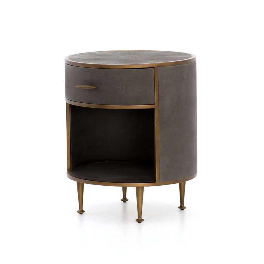 Shagreen Round Nightstand-Four Hands-FH-107647-004-NightstandsGrey-Antique Brass-1-France and Son