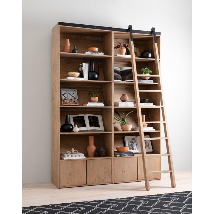 Bane Bookshelf-Four Hands-FH-223550-001-Bookcases & CabinetsSmoked Pine-With Ladder-2-France and Son