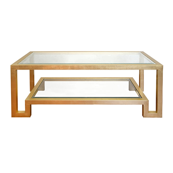 Winston Gold Leaf 2 Tier Coffee Table W BVLD Glass-Worlds Away-WORLD-WINSTON G-Coffee TablesGOLD LEAF-2-France and Son