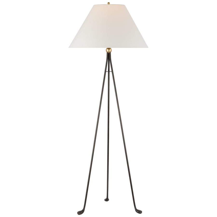 Villian Medium Tripod Floor in Aged Iron and Gild with Linen Shade-Visual Comfort-VISUAL-CD 1005AI/G-L-Floor Lamps-1-France and Son