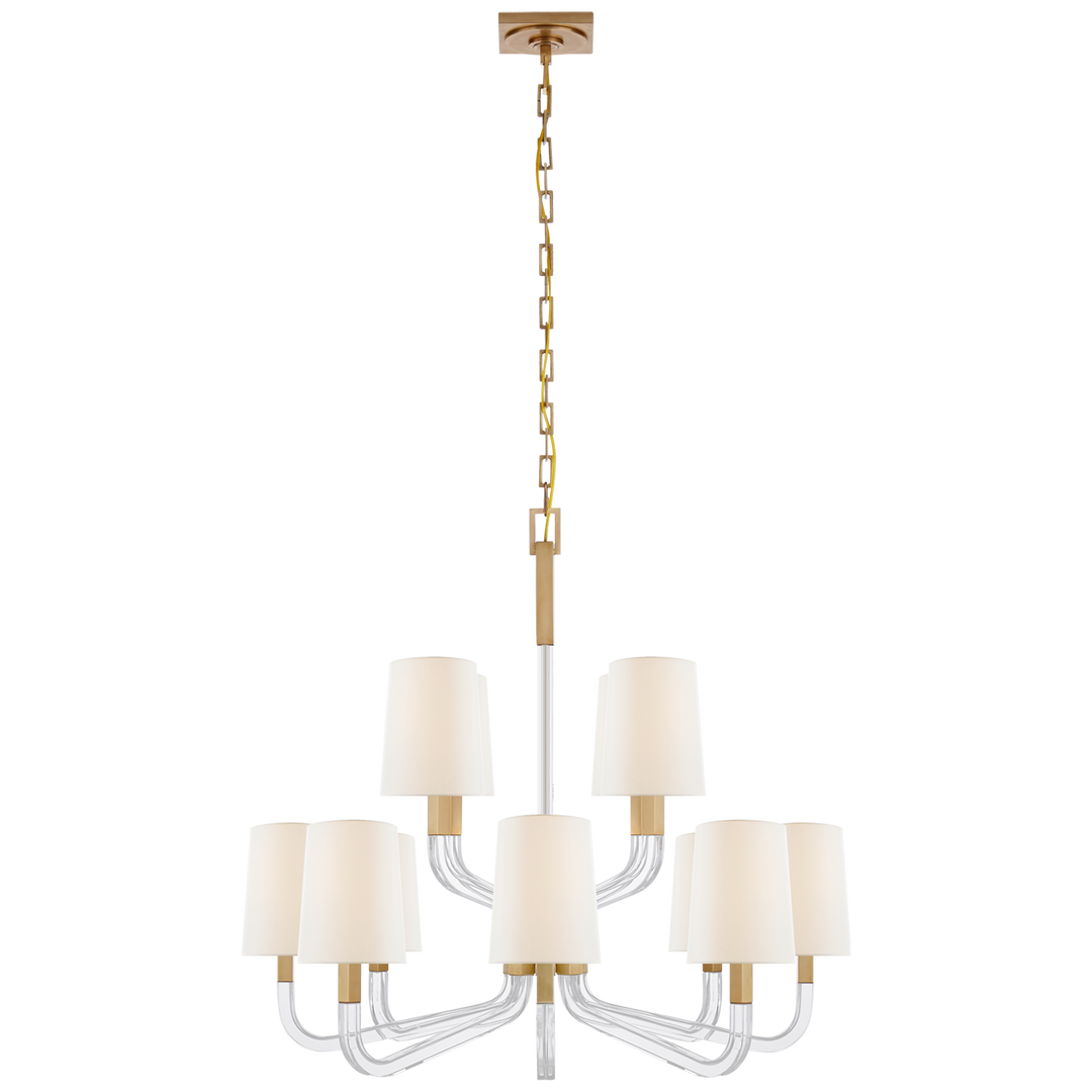 Raiden Two Tier Chandelier-Visual Comfort-VISUAL-CHC 5903AB/CG-L-ChandeliersMedium-Antique-Burnished Brass and Crystal-Linen-2-France and Son