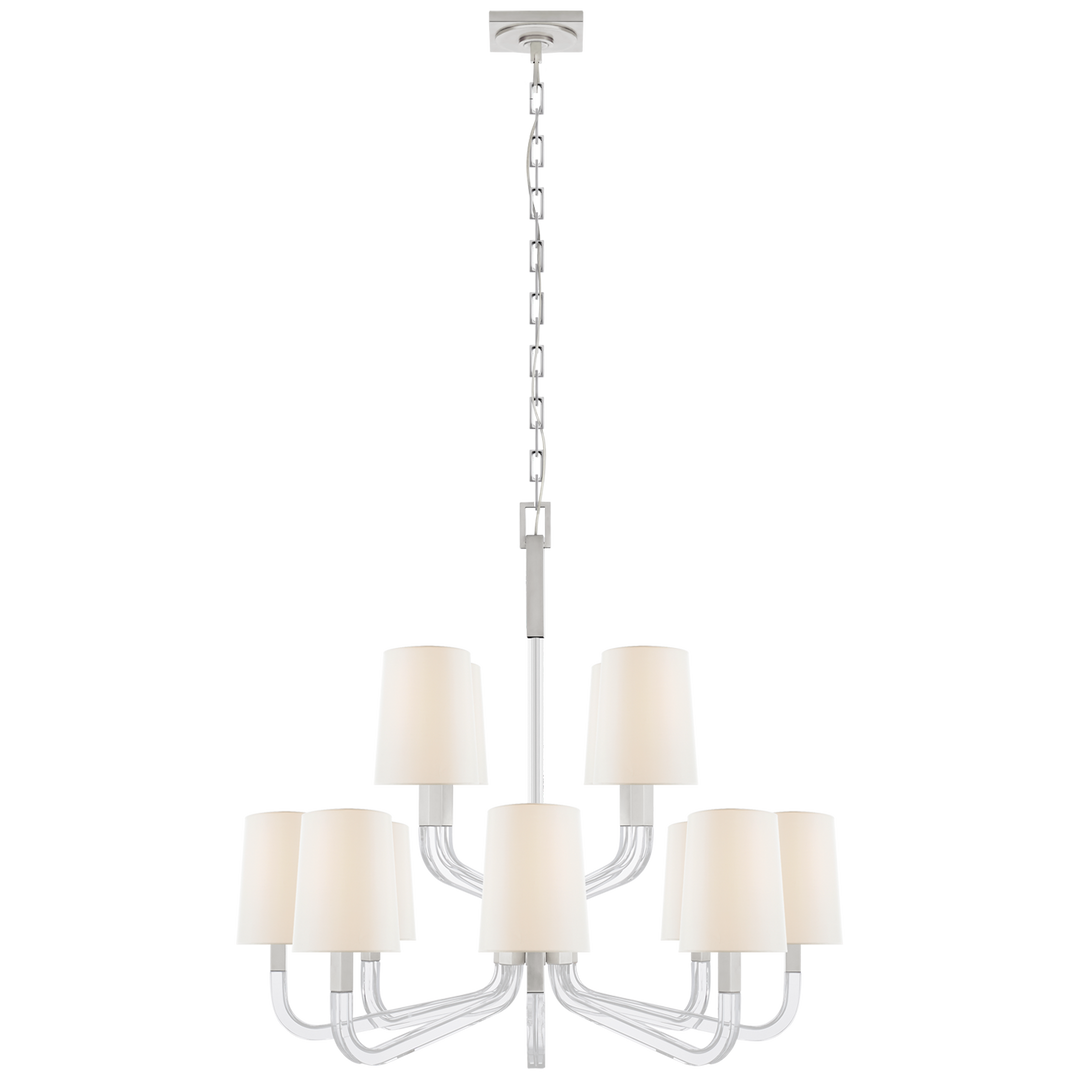 Raiden Two Tier Chandelier-Visual Comfort-VISUAL-CHC 5903PN/CG-L-ChandeliersMedium-Polished Nickel and Crystal-Linen-4-France and Son