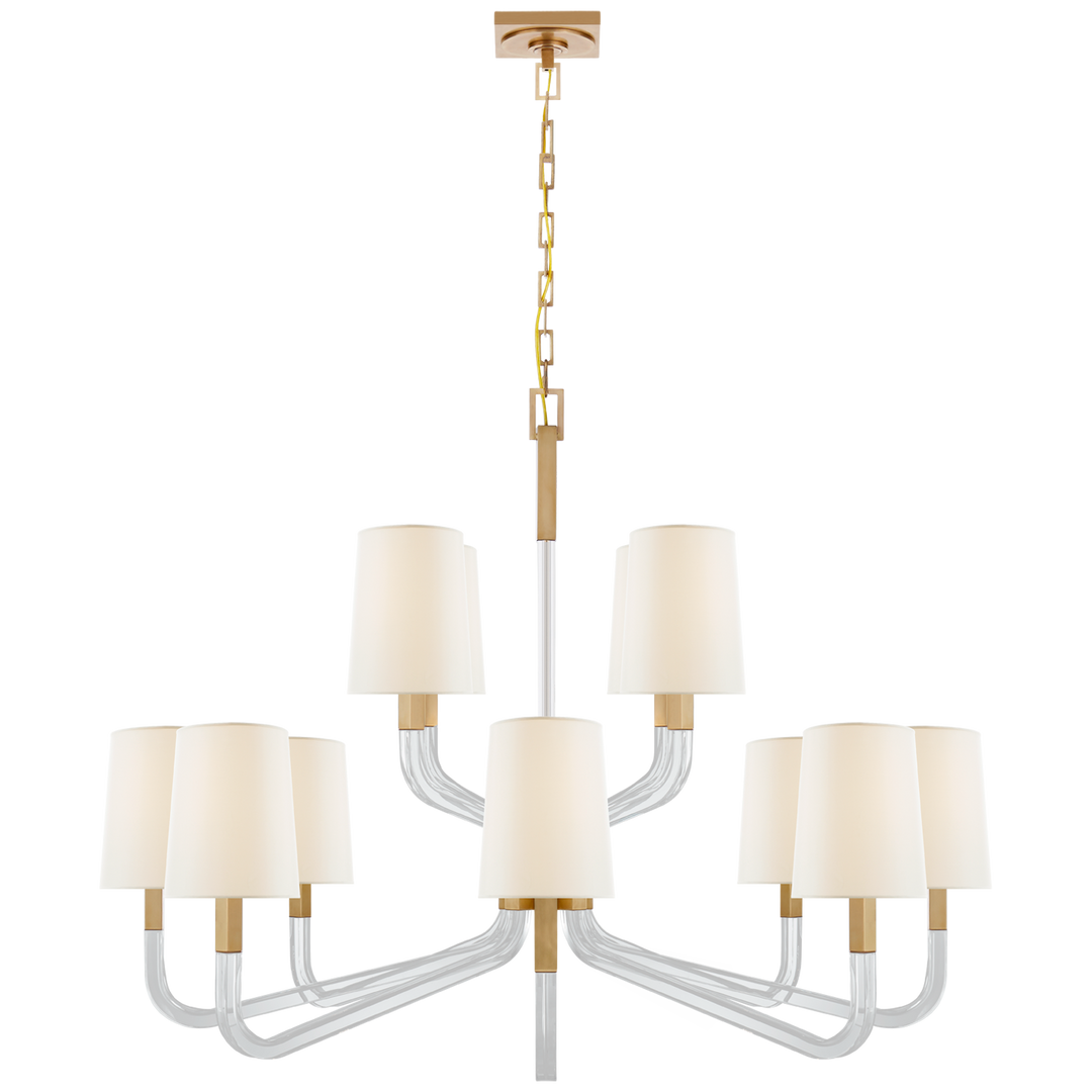 Raiden Two Tier Chandelier-Visual Comfort-VISUAL-CHC 5904AB/CG-L-ChandeliersGrande-Antique-Burnished Brass and Crystal-Linen-6-France and Son