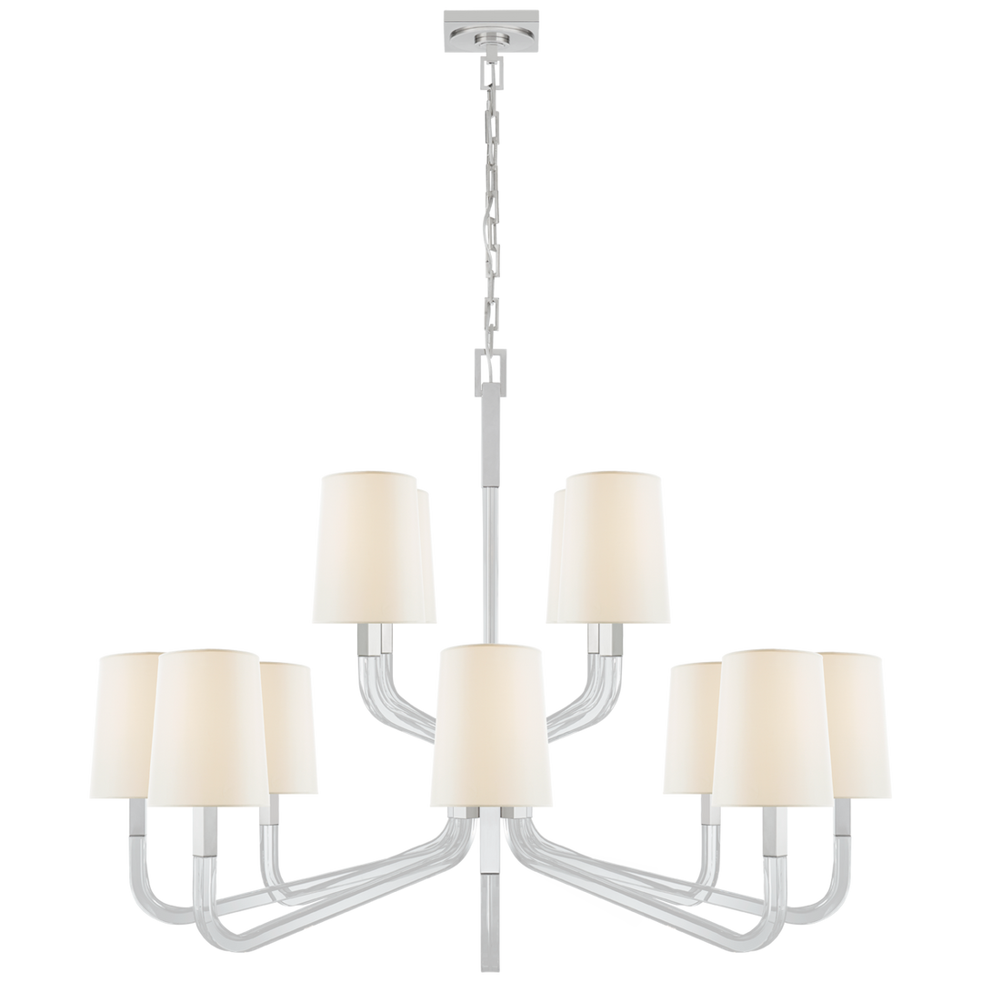 Raiden Two Tier Chandelier-Visual Comfort-VISUAL-CHC 5904PN/CG-L-ChandeliersGrande-Polished Nickel and Crystal-Linen-8-France and Son