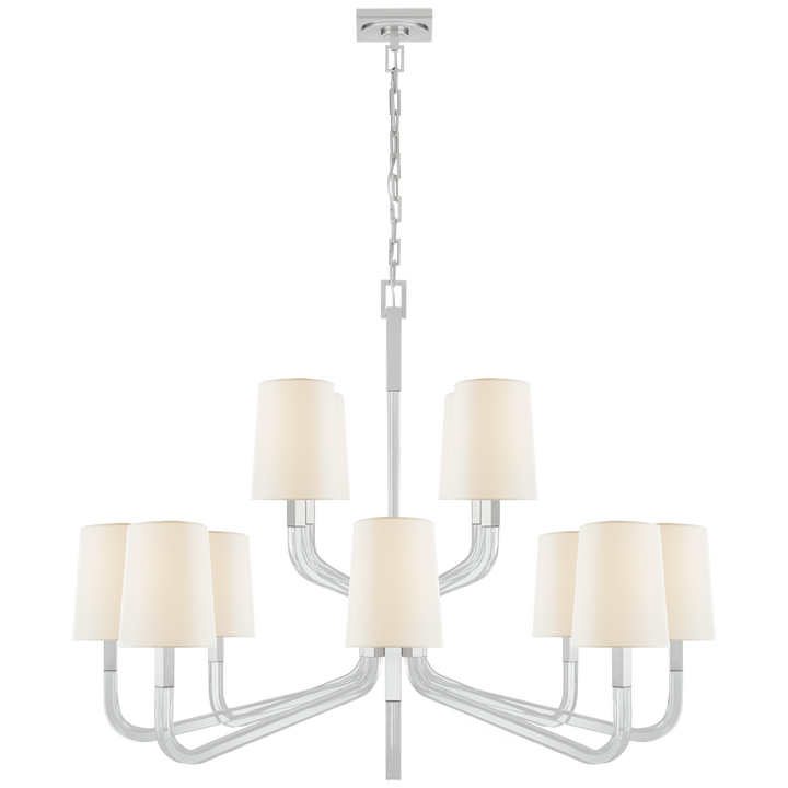 Raiden Two Tier Chandelier-Visual Comfort-VISUAL-CHC 5904PN/CG-L-ChandeliersGrande-Polished Nickel and Crystal-Linen-8-France and Son