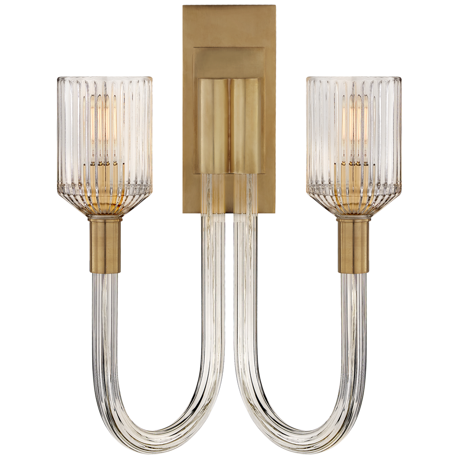 Raquel Double Sconce-Visual Comfort-VISUAL-KW 2404CRB/AB-Wall LightingClear Ribbed Glass and Brass-1-France and Son
