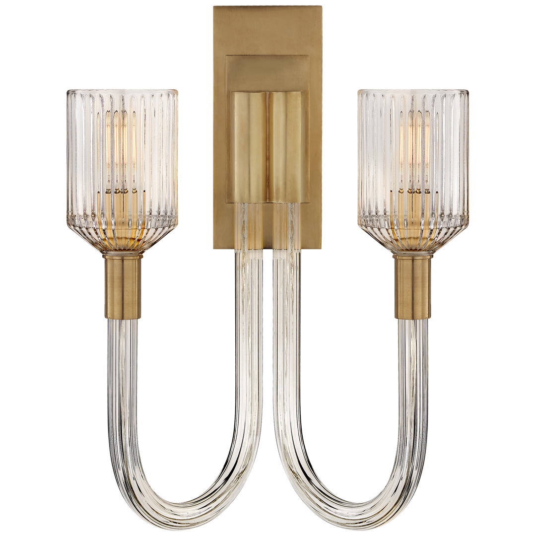Raquel Double Sconce-Visual Comfort-VISUAL-KW 2404CRB/AB-Wall LightingClear Ribbed Glass and Brass-1-France and Son