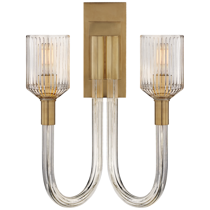 Raquel Double Sconce-Visual Comfort-VISUAL-KW 2404CRB/AB-Wall LightingClear Ribbed Glass and Brass-1-France and Son