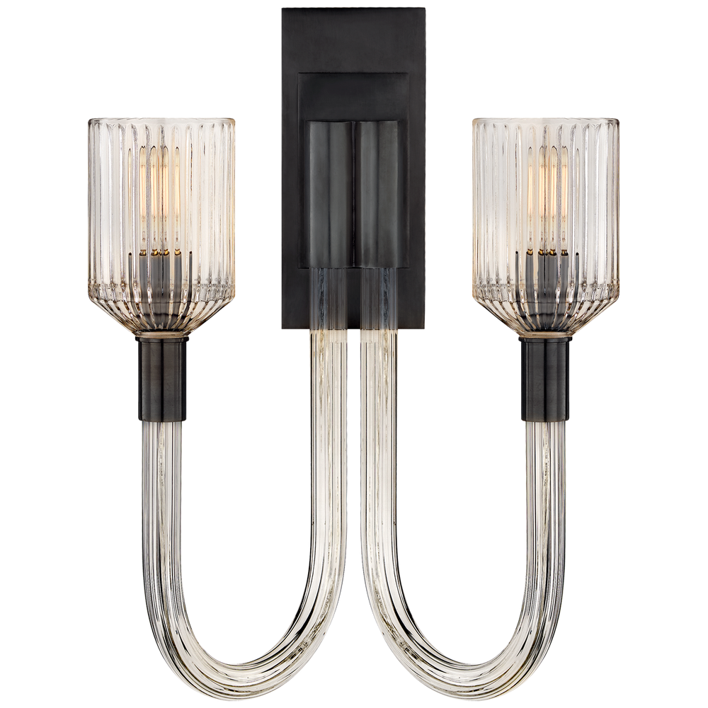 Raquel Double Sconce-Visual Comfort-VISUAL-KW 2404CRB/BZ-Wall LightingClear Ribbed Glass and Bronze-2-France and Son