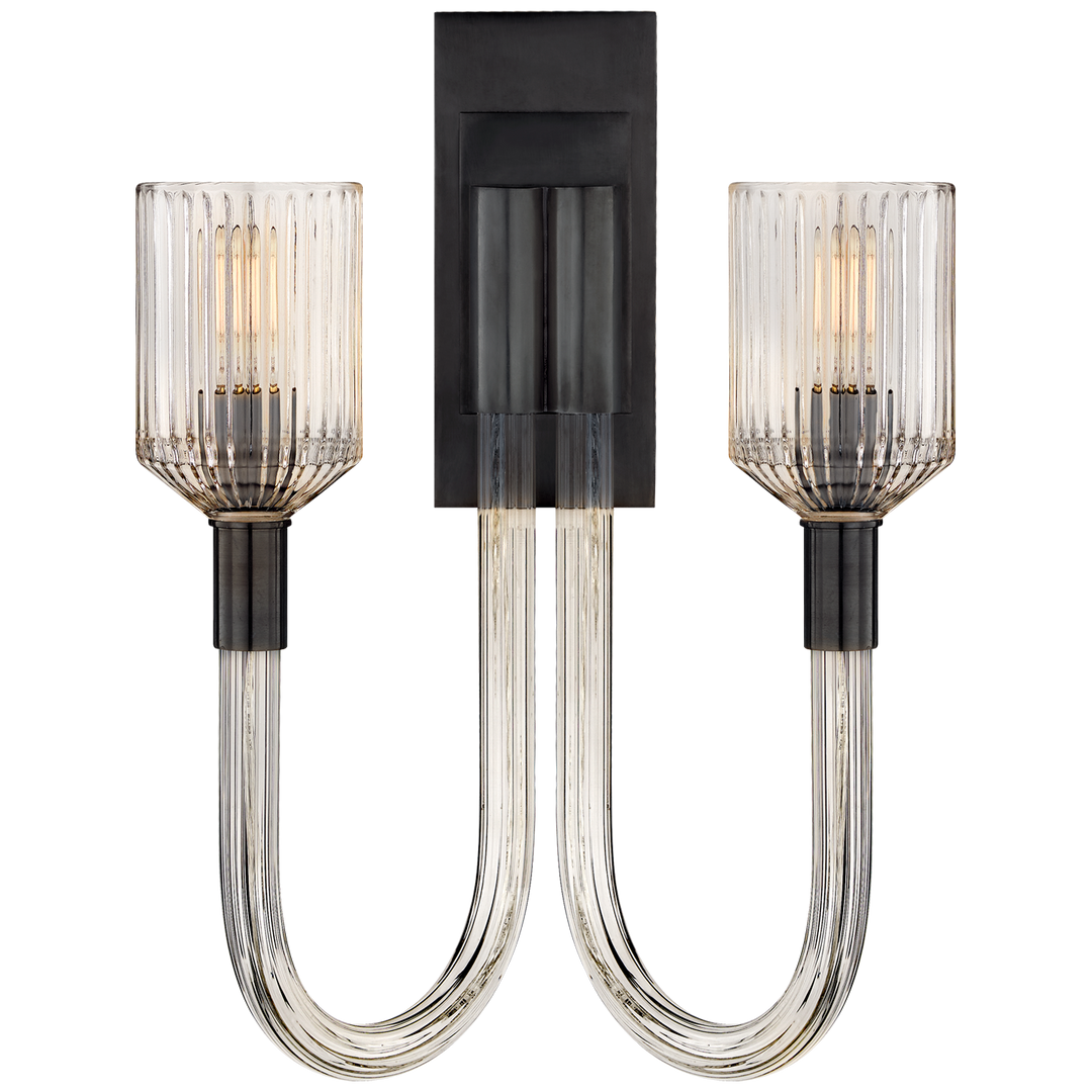 Raquel Double Sconce-Visual Comfort-VISUAL-KW 2404CRB/BZ-Wall LightingClear Ribbed Glass and Bronze-2-France and Son