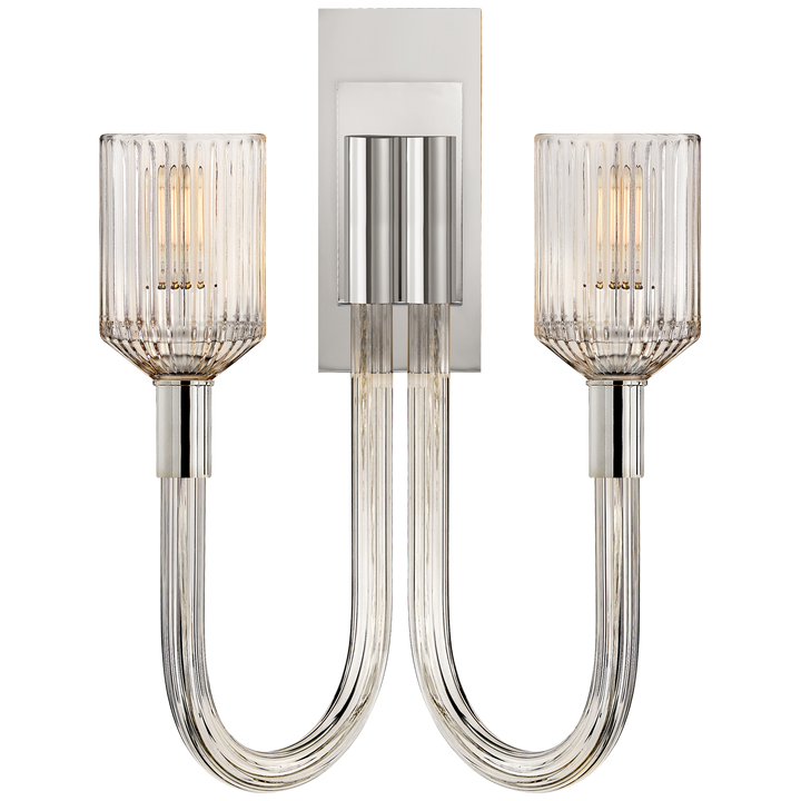 Raquel Double Sconce-Visual Comfort-VISUAL-KW 2404CRB/PN-Wall LightingClear Ribbed Glass and Polished Nickel-3-France and Son