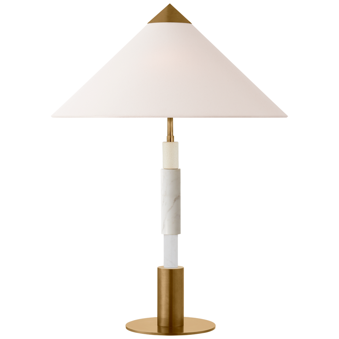 Maria Medium Stacked Table Lamp-Visual Comfort-VISUAL-KW 3607AB/WM-L-Table LampsAntique-Burnished Brass and White Marble-.75" x 20.5" x 10" Linen-2-France and Son