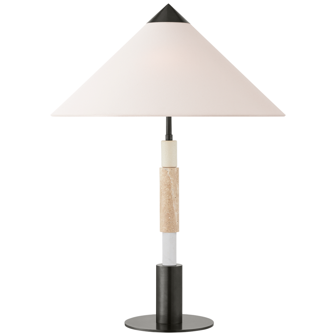 Maria Medium Stacked Table Lamp-Visual Comfort-VISUAL-KW 3607BZ/TVT-L-Table LampsBronze and Travertine-.75" x 20.5" x 10" Linen-3-France and Son