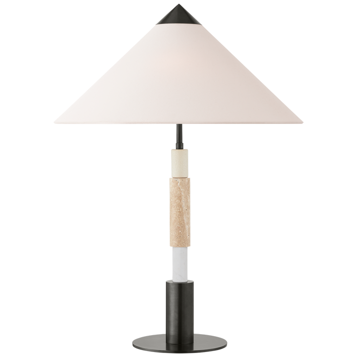 Maria Medium Stacked Table Lamp-Visual Comfort-VISUAL-KW 3607BZ/TVT-L-Table LampsBronze and Travertine-.75" x 20.5" x 10" Linen-3-France and Son