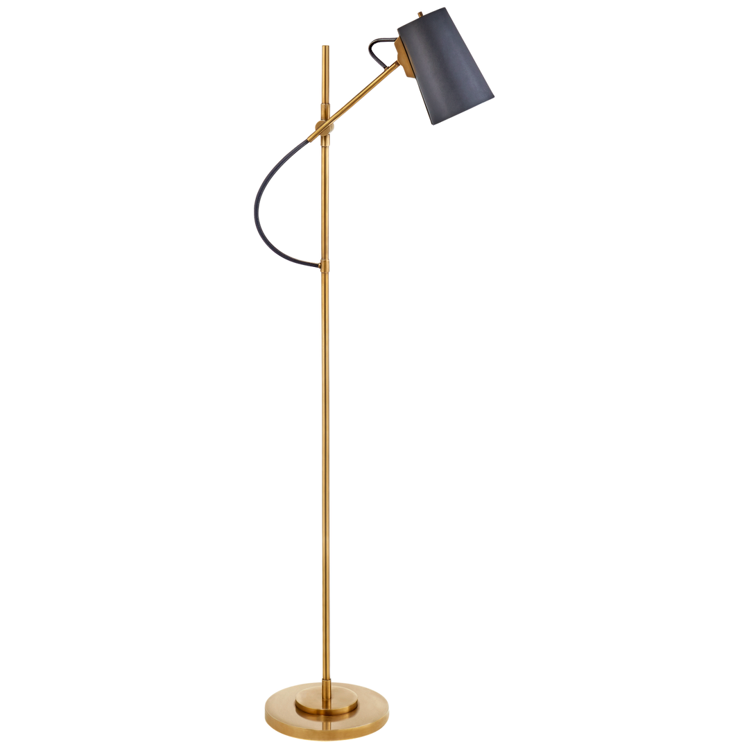 Bit Adjustable Floor Lamp in Natural Brass with Navy Leather Shade-Visual Comfort-VISUAL-RL 1450NB-NVY-Floor Lamps-1-France and Son