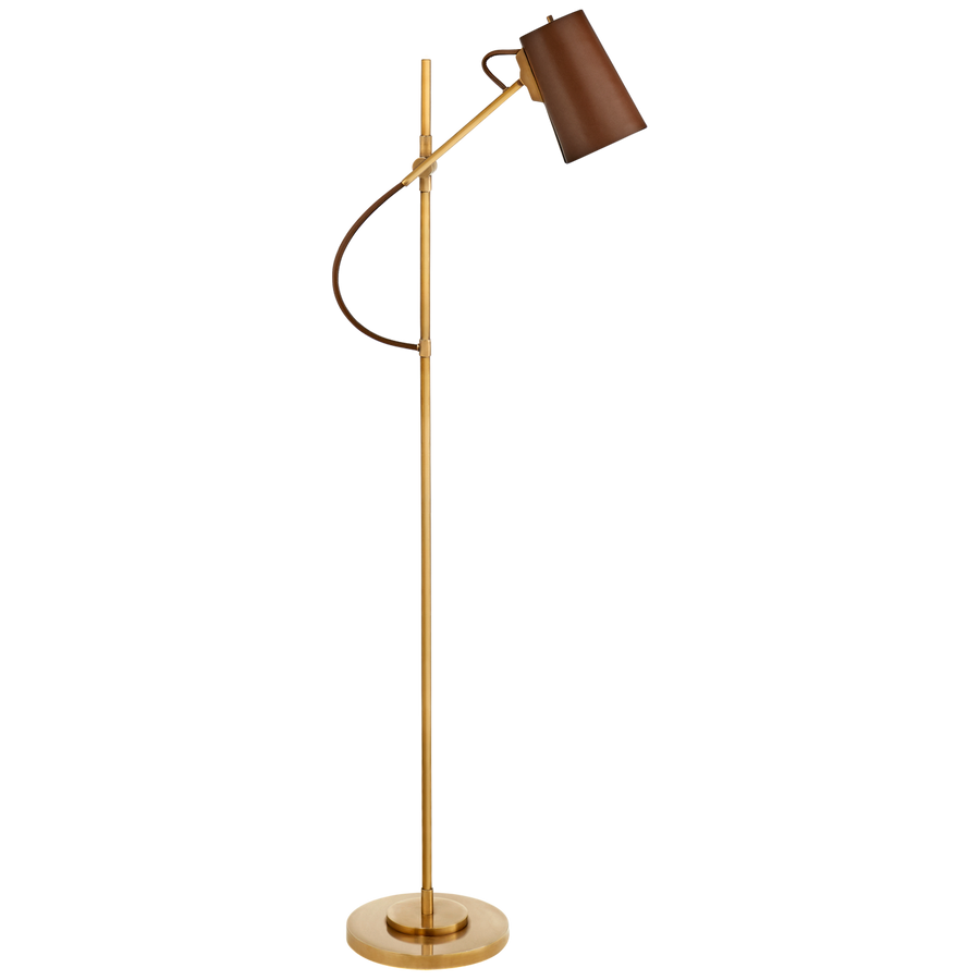 Bit Adjustable Floor Lamp Natural Brass with Saddle Leather Shade-Visual Comfort-VISUAL-RL 1450NB-SDL-Floor Lamps-1-France and Son