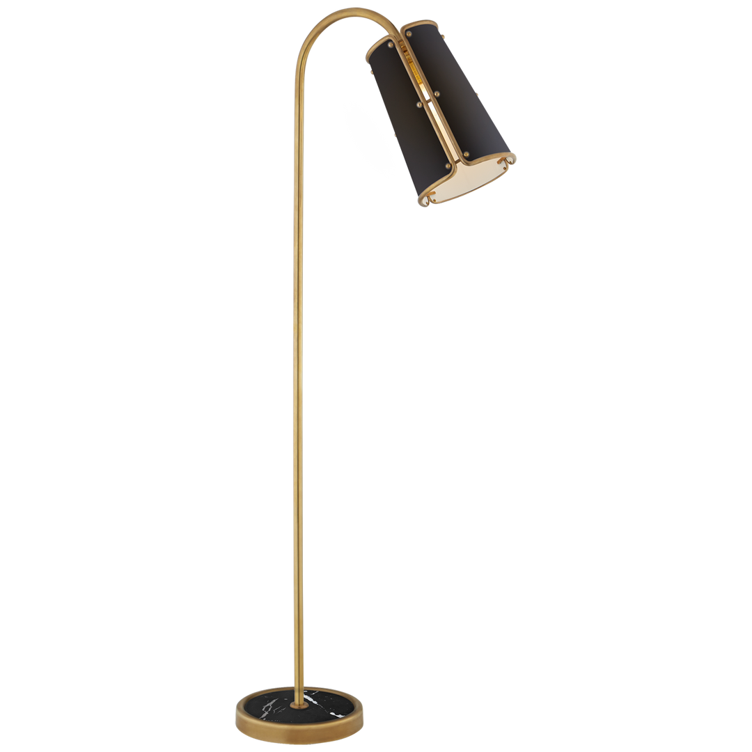 Haxer Medium Floor Lamp-Visual Comfort-VISUAL-S 1656HAB-BLK-Floor LampsHand-Rubbed Antique Brass-Black Shade-4-France and Son