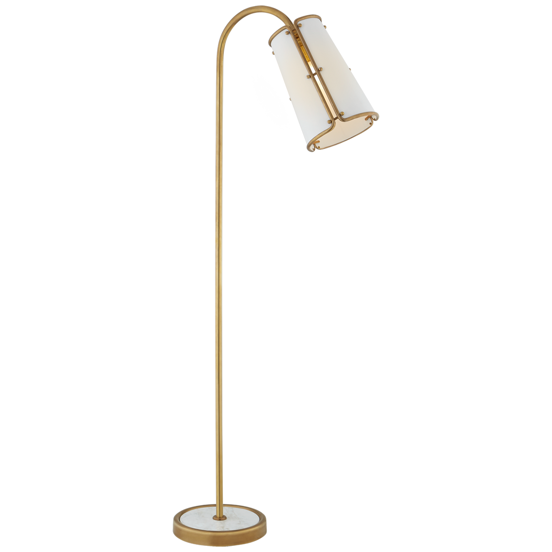 Haxer Medium Floor Lamp-Visual Comfort-VISUAL-S 1656HAB-WHT-Floor LampsHand-Rubbed Antique Brass-White Shade-3-France and Son