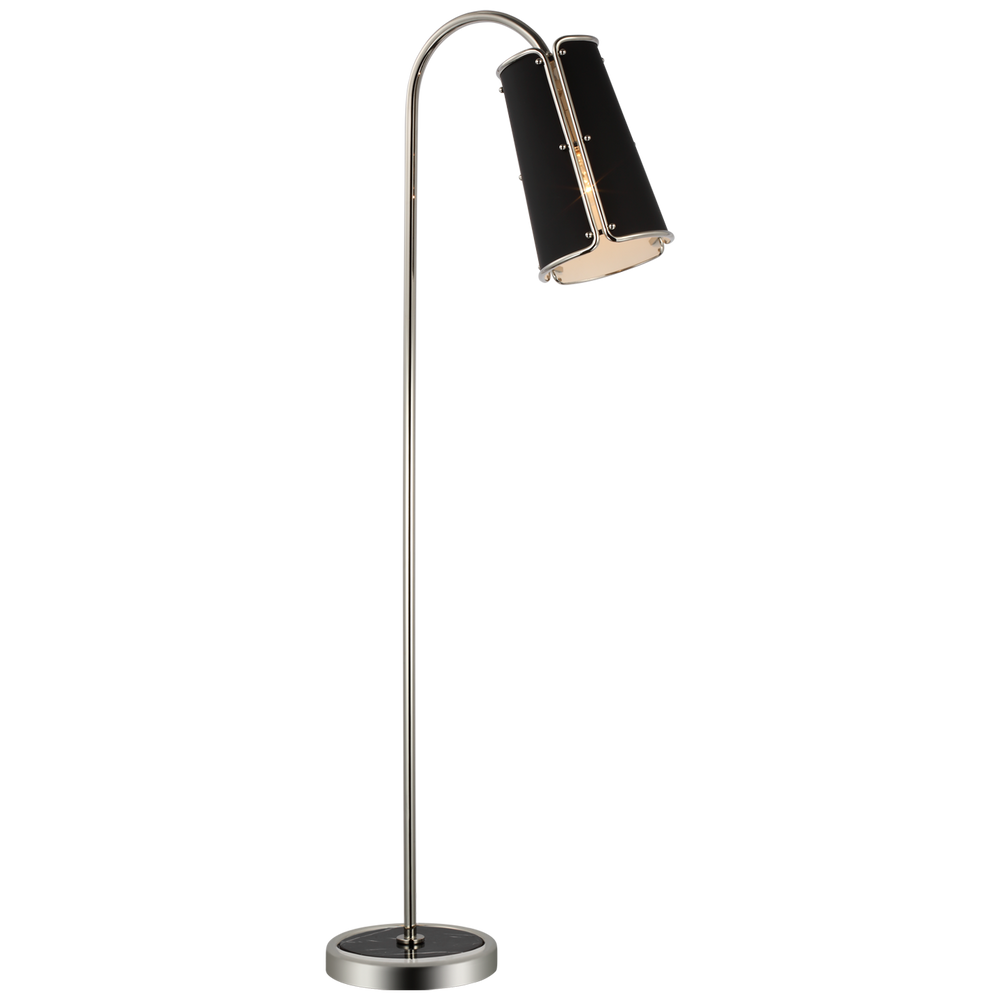 Haxer Medium Floor Lamp-Visual Comfort-VISUAL-S 1656PN-BLK-Floor LampsPolished Nickel-Black Shade-2-France and Son