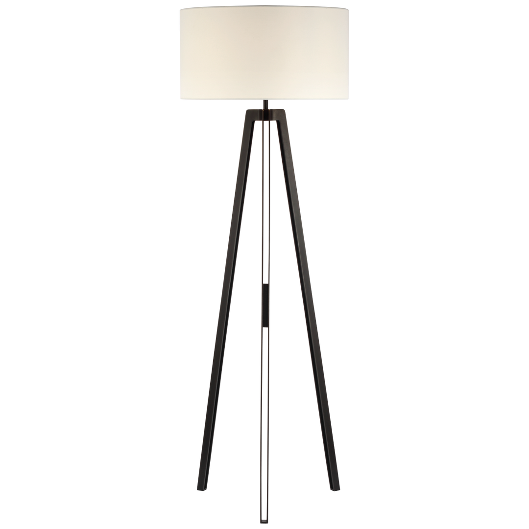 Luna Large Tripod Floor Lamp in Aged Iron with Linen Shade-Visual Comfort-VISUAL-S 1720AI-L-Floor Lamps-1-France and Son