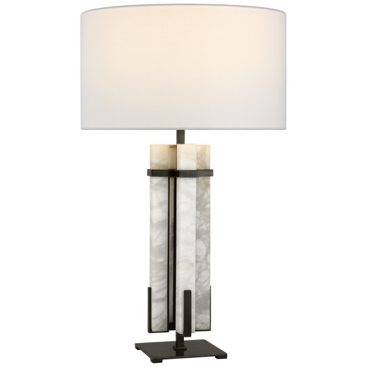 Madelaine Large Table Lamp-Visual Comfort-VISUAL-S 3910BZ/ALB-L-Table LampsBronze and Alabaster with Linen Shade-5-France and Son