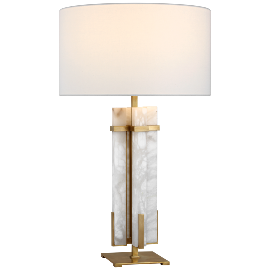 Madelaine Large Table Lamp-Visual Comfort-VISUAL-S 3910HAB/ALB-L-Table LampsHand-Rubbed Antique Brass and Alabaster with Linen Shade-4-France and Son