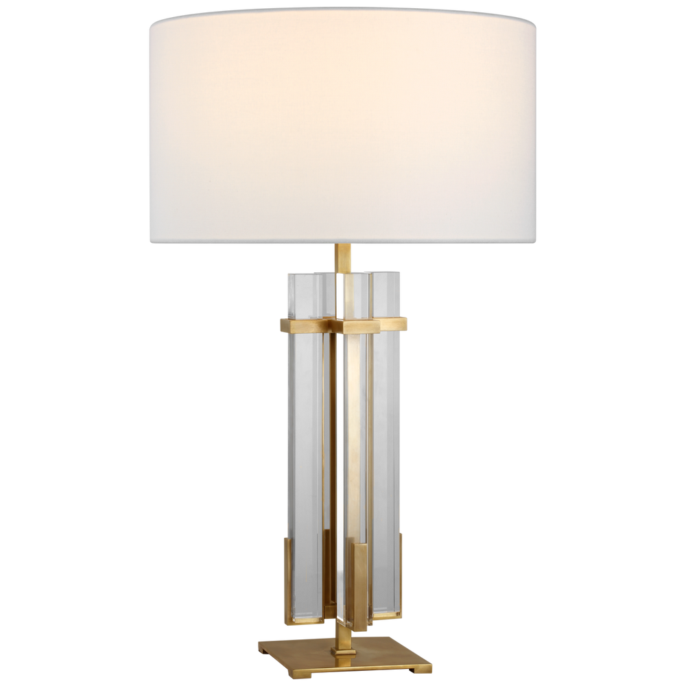 Madelaine Large Table Lamp-Visual Comfort-VISUAL-S 3910HAB/CG-L-Table LampsHand-Rubbed Antique Brass and Crystal with Linen Shade-2-France and Son