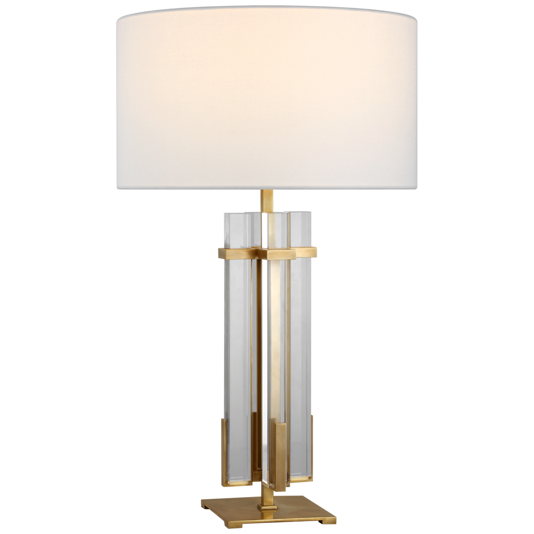 Madelaine Large Table Lamp-Visual Comfort-VISUAL-S 3910HAB/CG-L-Table LampsHand-Rubbed Antique Brass and Crystal with Linen Shade-2-France and Son