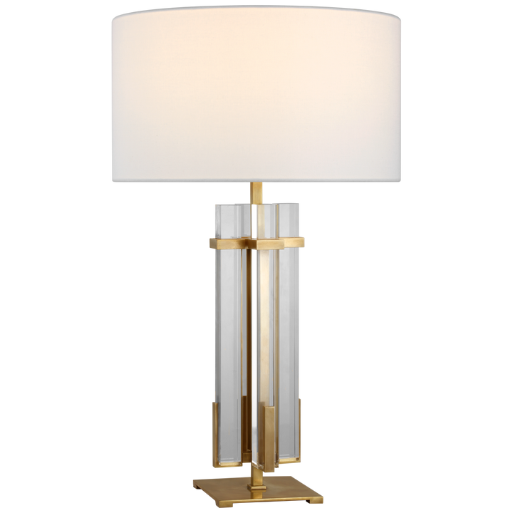 Madelaine Large Table Lamp-Visual Comfort-VISUAL-S 3910HAB/CG-L-Table LampsHand-Rubbed Antique Brass and Crystal with Linen Shade-2-France and Son