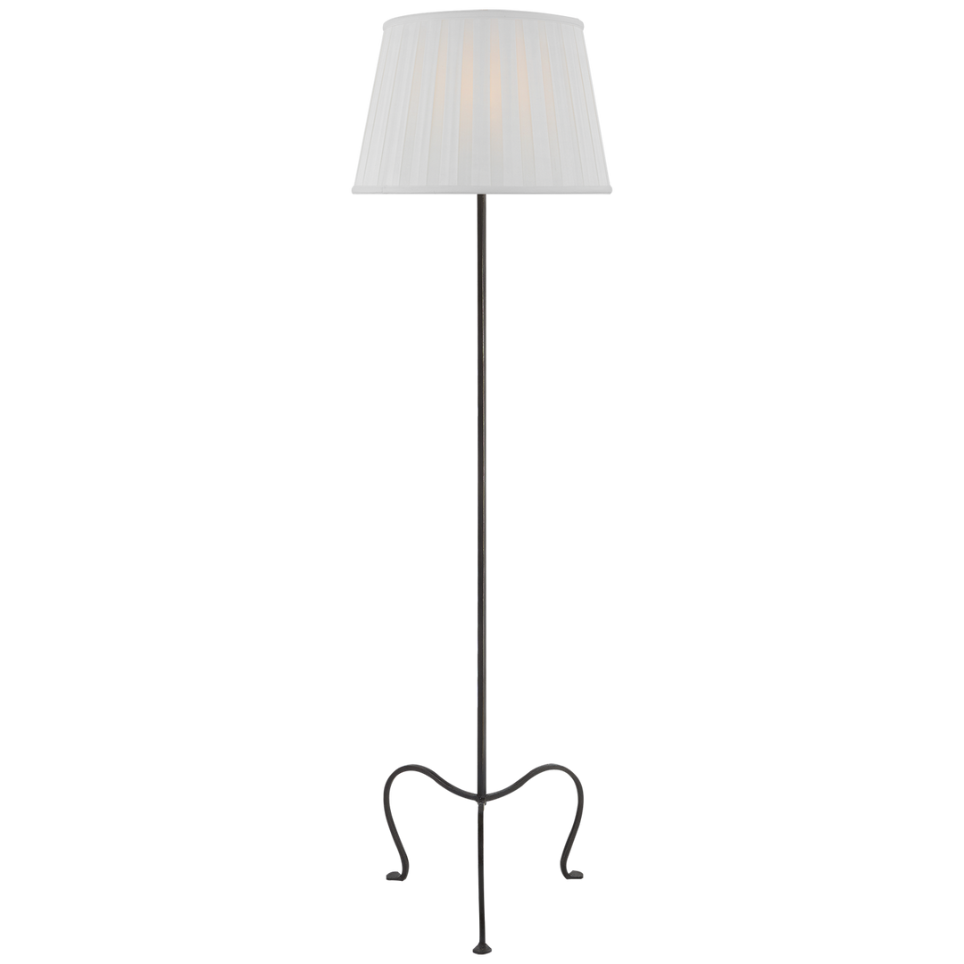 Atlana Petite Tri-Leg Floor Lamp with Silk Box Pleat Shade-Visual Comfort-VISUAL-SP 1009AI-SBP-Floor LampsAged Iron-2-France and Son