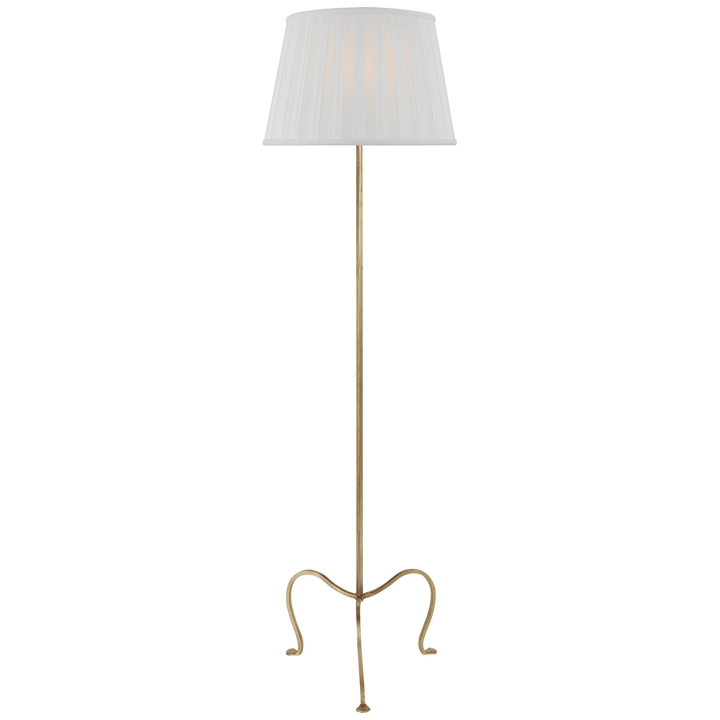 Atlana Petite Tri-Leg Floor Lamp with Silk Box Pleat Shade-Visual Comfort-VISUAL-SP 1009GI-SBP-Floor LampsGilded Iron-1-France and Son