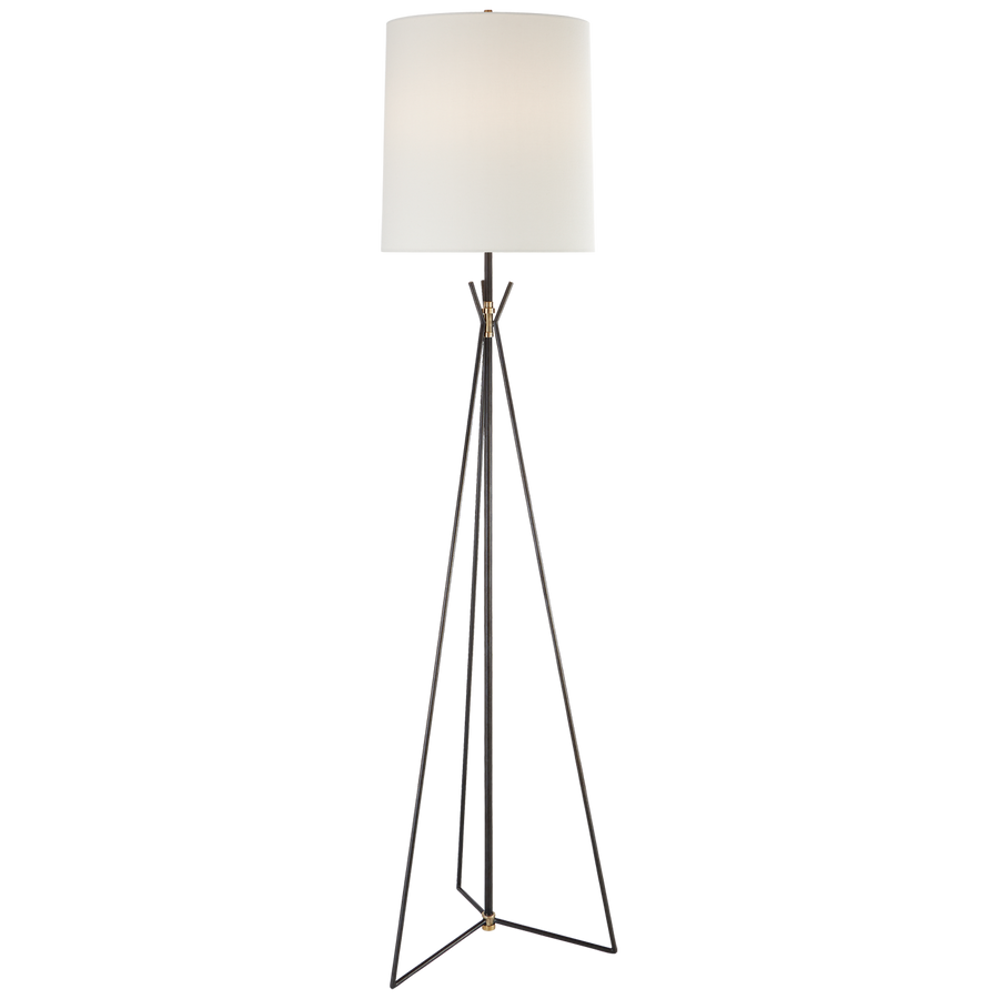 Taurus Large Floor Lamp in Aged Iron and Hand-Rubbed Antique Brass with Linen Shade-Visual Comfort-VISUAL-TOB 1390AI/HAB-L-Floor Lamps-1-France and Son