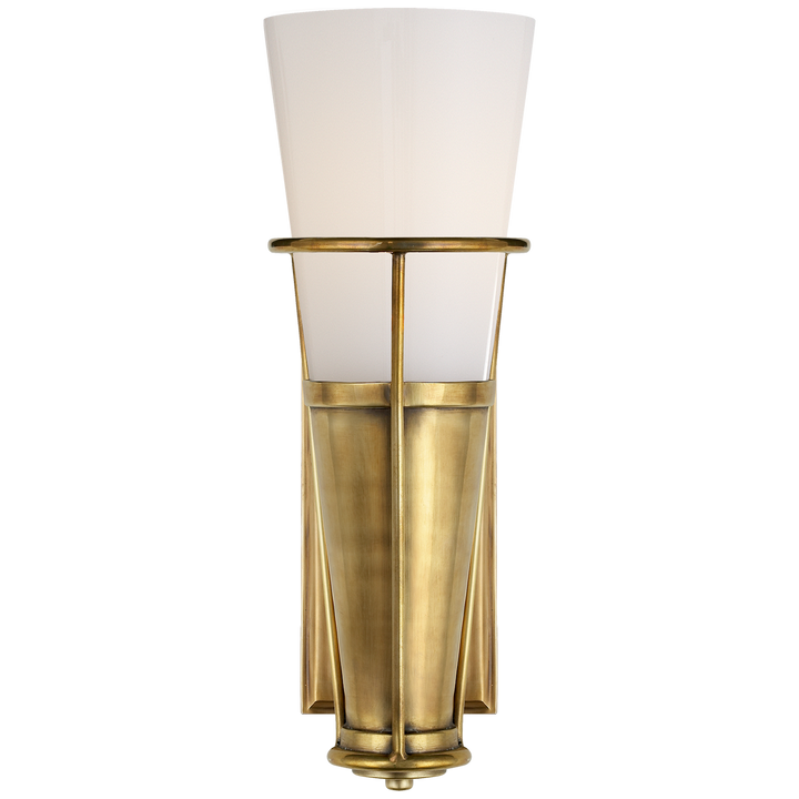 Rudyard Single Sconce-Visual Comfort-VISUAL-TOB 2751HAB-WG-Wall LightingHand-Rubbed Antique Brass-White Glass-6-France and Son