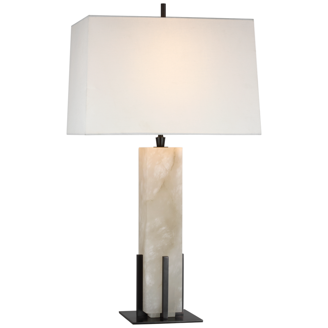 Grace Large Table Lamp-Visual Comfort-VISUAL-TOB 3920ALB/BZ-L-Table LampsAlabaster and Bronze with Linen Shade-4-France and Son