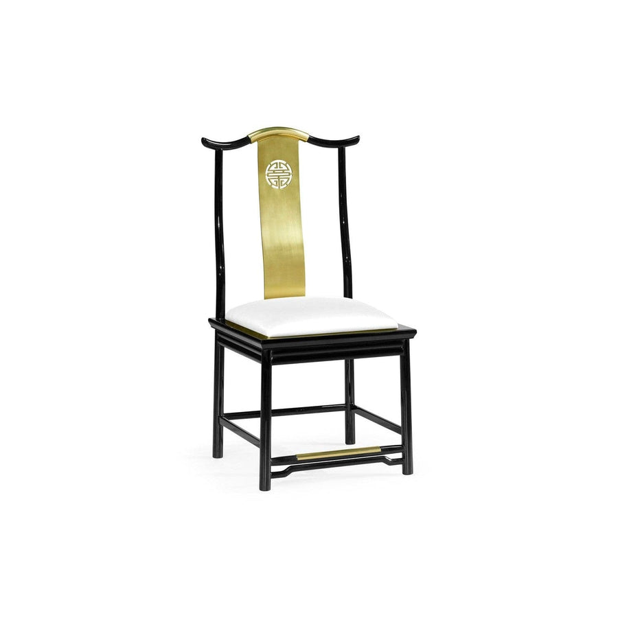 Fusion Black Gloss & Brass Dining Side Chair-Jonathan Charles-JCHARLES-500250-SC-LBG-DCOM-Dining Chairs-1-France and Son