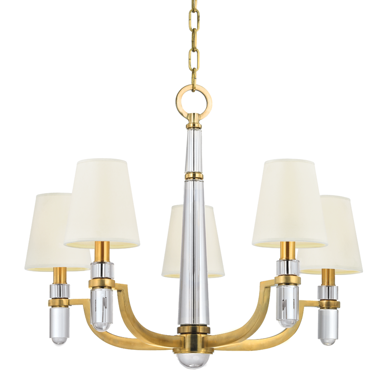 Dayton 5 Light Chandelier-Hudson Valley-HVL-985-AGB-WS-ChandeliersPolished Nickel with Shade Aged Brass-2-France and Son
