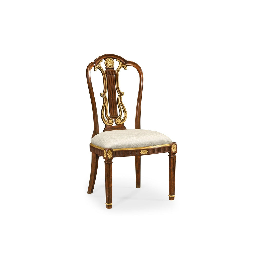 Gilded Lyre Back Dining Side Chair-Jonathan Charles-JCHARLES-492836-SC-MAH-F200-Dining Chairs-1-France and Son
